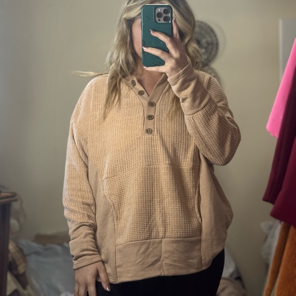 BiBi Sweaters - BiBi Beige Waffle Knit Sweater